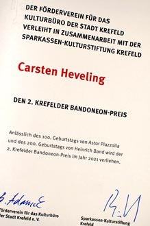 Urkund Krefelder Bandoneon-Preis